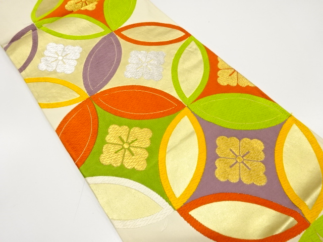 JAPANESE KIMONO / ANTIQUE FUKURO OBI / SILK / WOVEN FLOWER SHIPPO PATTERN